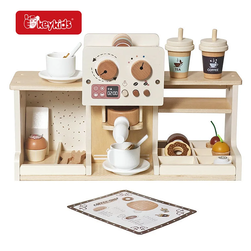 Pretend Play Coffee Maker Wooden Coffee Shop Toy for Girls Boys W10L022